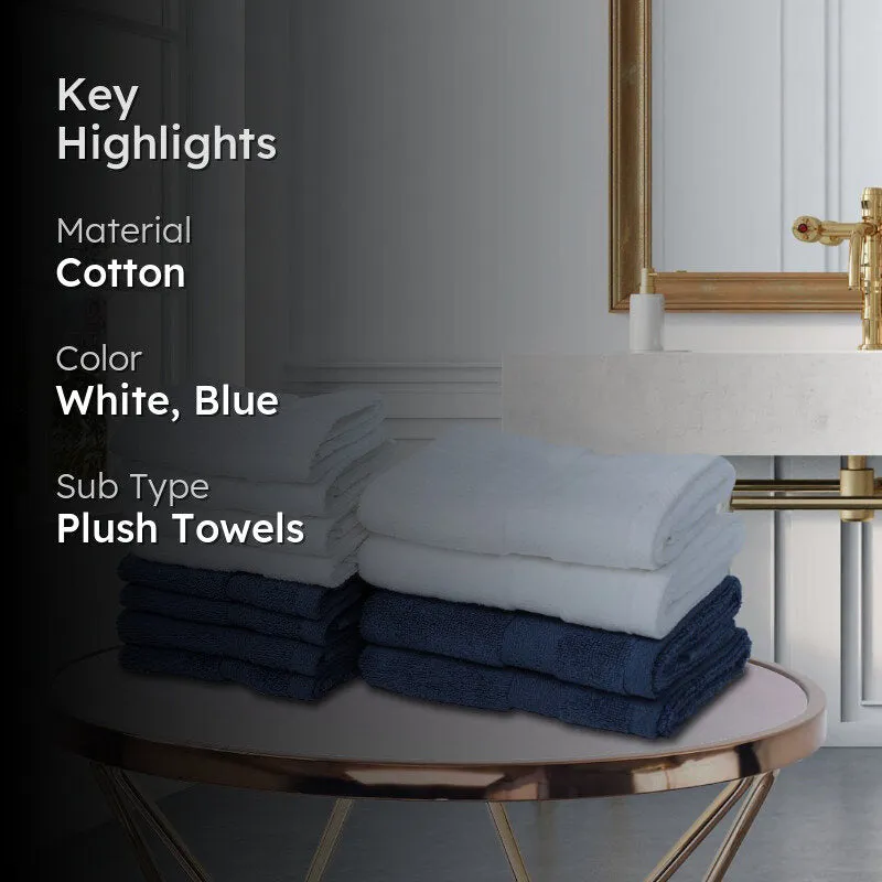Miorah Hand & Face Towel Combo (White & Blue) - Set Of Twelve media 2
