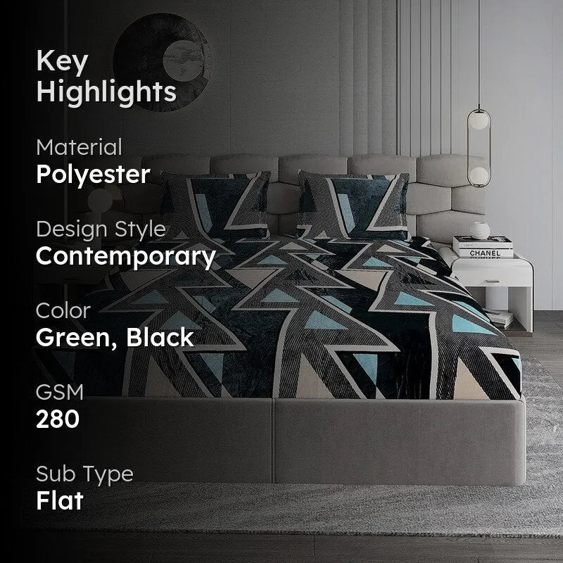 Monte Carlo Urban Triangle I Bedsheet (Green,Black) - 280 GSM media 2