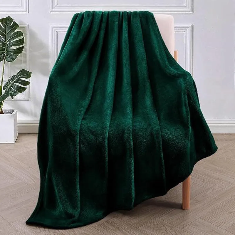 Sarva Solid Knitted Cotton Flannel Blanket (Dark Green) - 190 GSM media 4