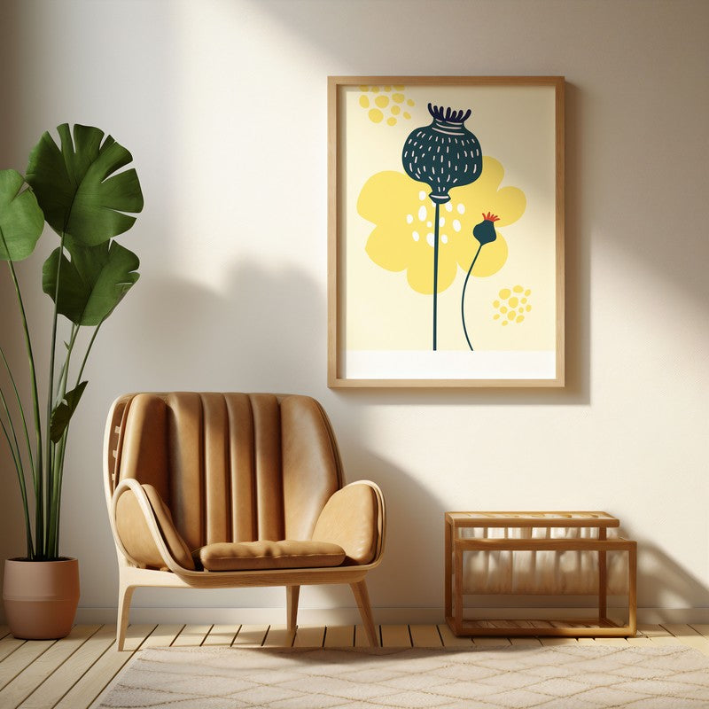 Sunlit Botanic Tranquility Archival Canvas Wall Art - Natural Brown Frame