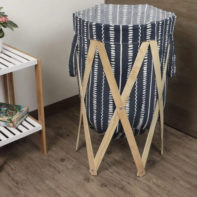 Wash Aura (Cotton,Wood) Laundry Basket - Blue media 3