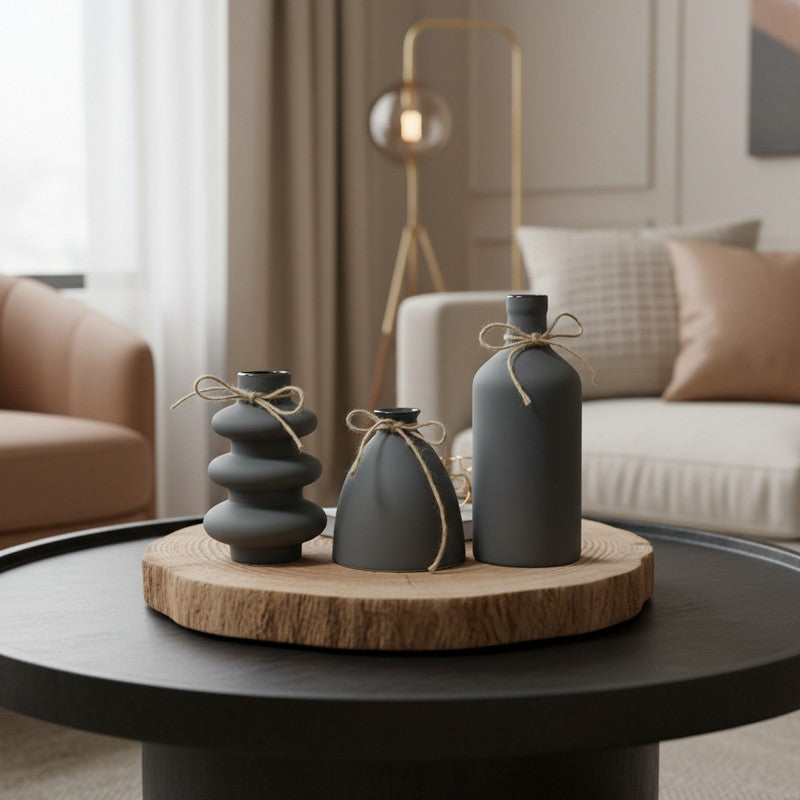 Noira Modern Matte Ceramic Vase(Black) - Set Of Three media 4