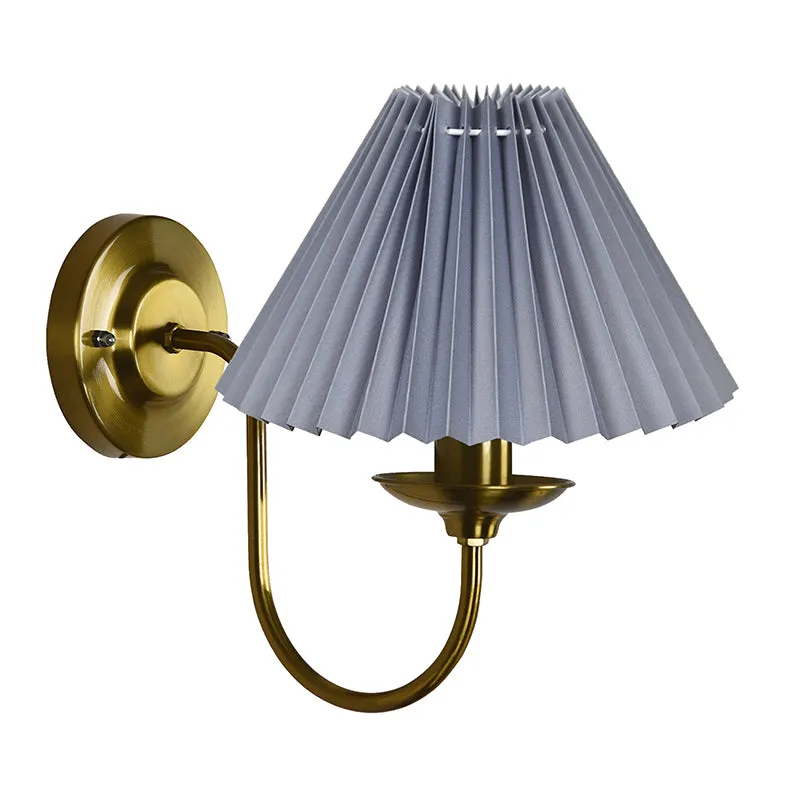 French Pleat Fabric & Metal Wall Lamp - Gold & Grey media 4