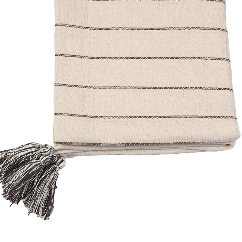 Thread Stripe Cotton Throw - Beige media 4