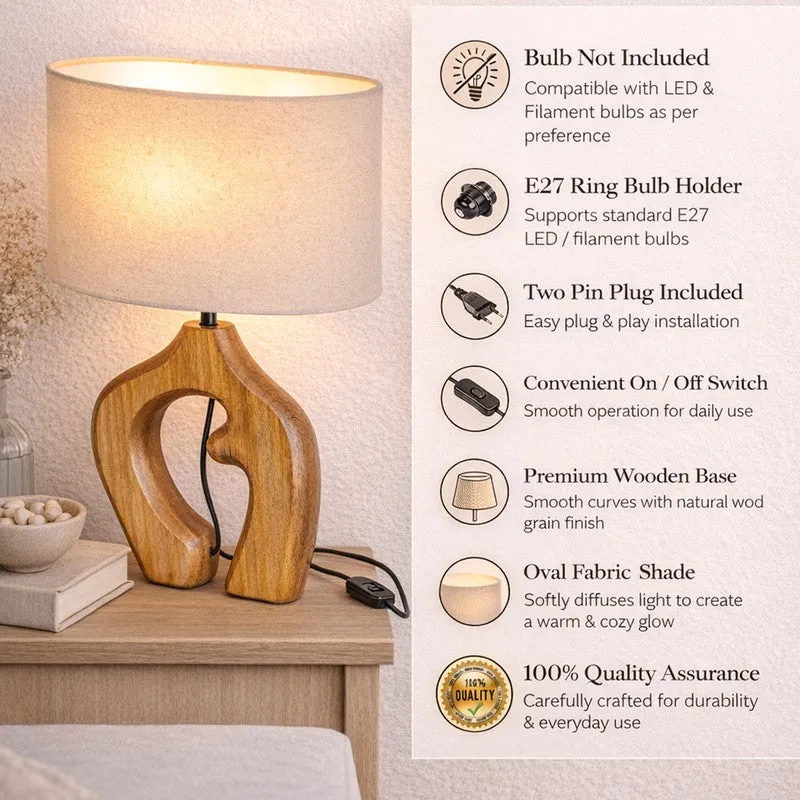 Elowen Organic Wooden Fabric Table Lamp - Beige,Brown media 5
