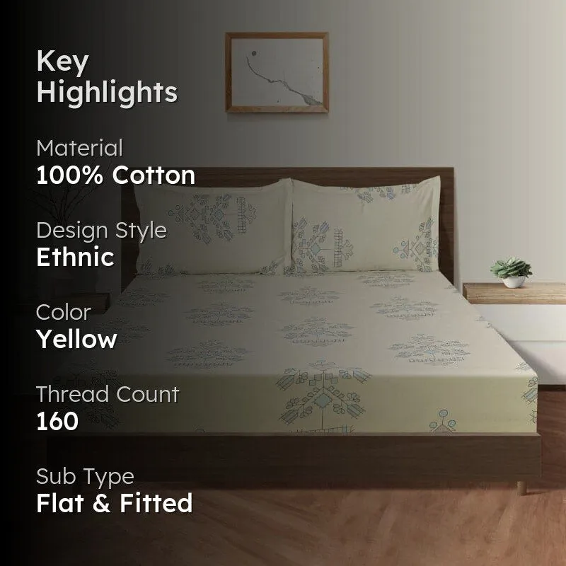 Swayam Navae Floral Cotton Bedsheet (Yellow) - 160 TC media 2