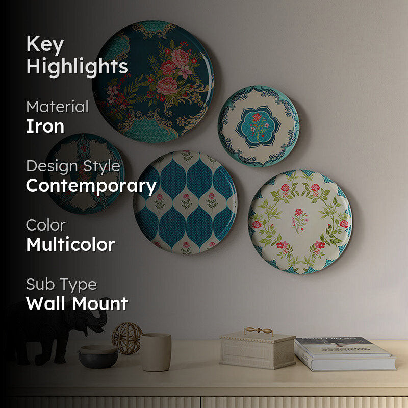 India Circus Pattachitra Petals Iron Wall Plate - Set Of Five media 2