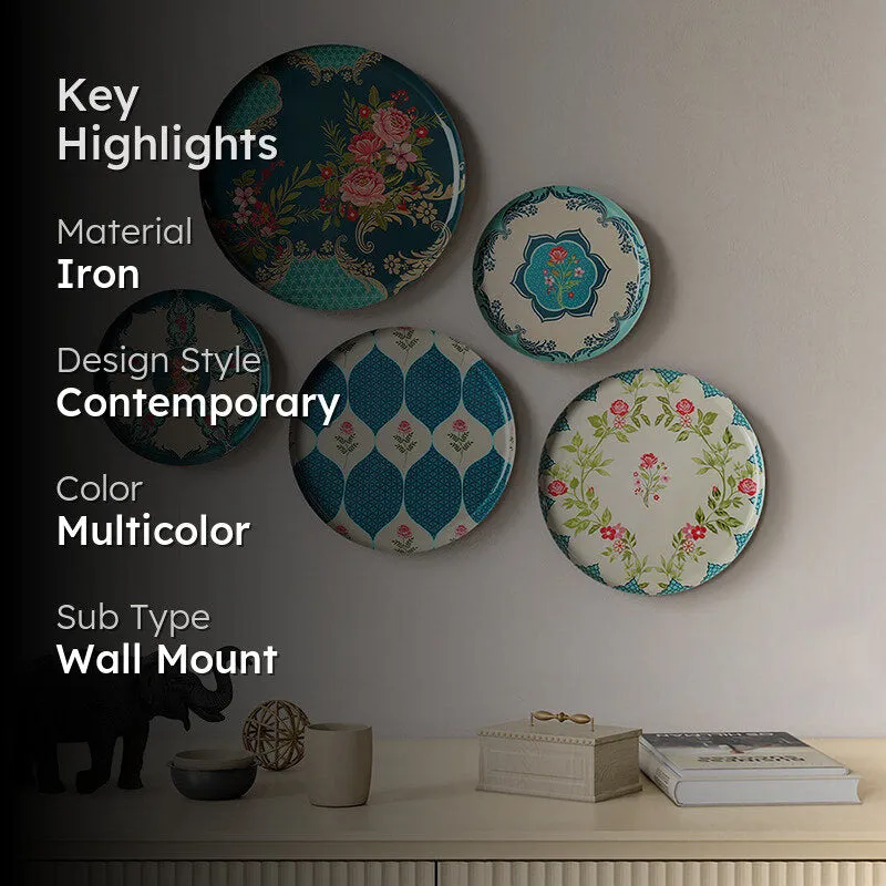 India Circus Pattachitra Petals Iron Wall Plate - Set Of Five media 2