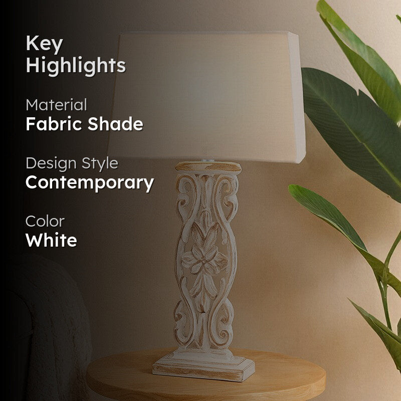 Meraki Carved Fabric Table Lamp - White media 2