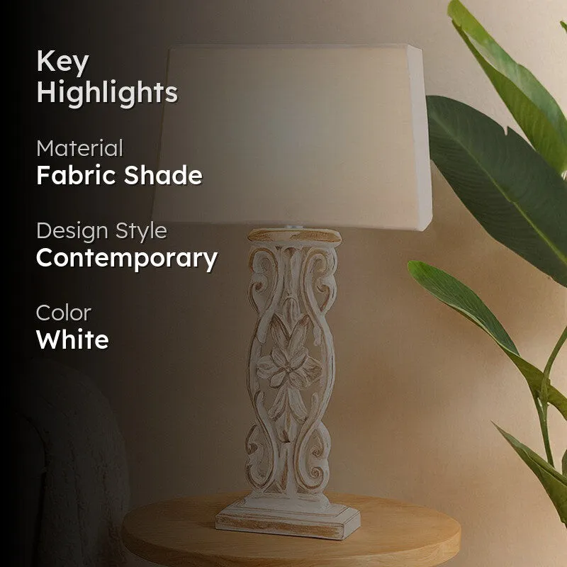 Meraki Carved Fabric Table Lamp - White media 2