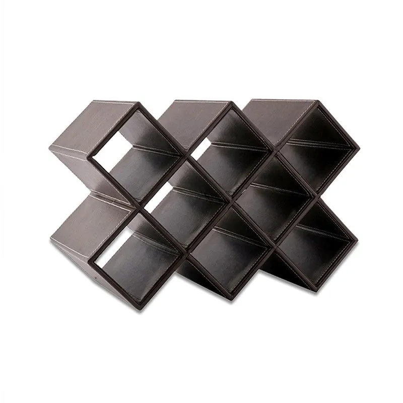 AarviDecor Modern Matrix Faux Leather Wine Rack - Brown media 3