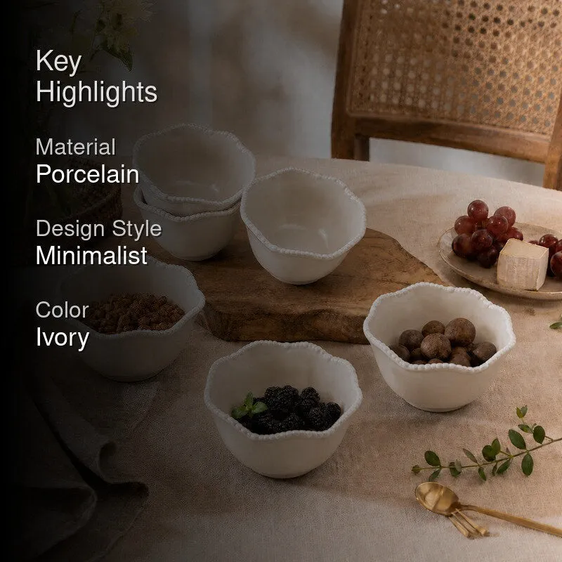 MingleBite Porcelain Snack Bowl (Ivory/300 mL Each) - Set of Six - 2