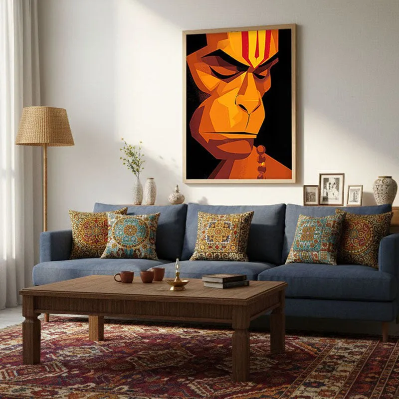 Powerful Bajrangbali II Archival Paper Wall Art - Natural Brown Frame media 4