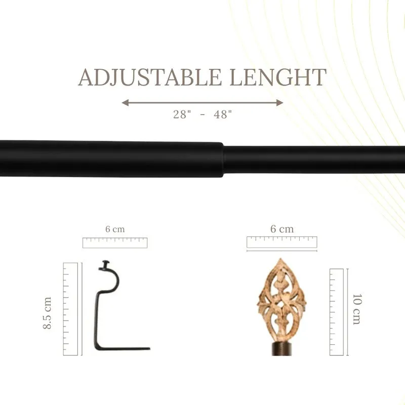 Spindle Extendable 1" Single Curtain Rod With Abstract Finial & Brackets (Brown) media 5