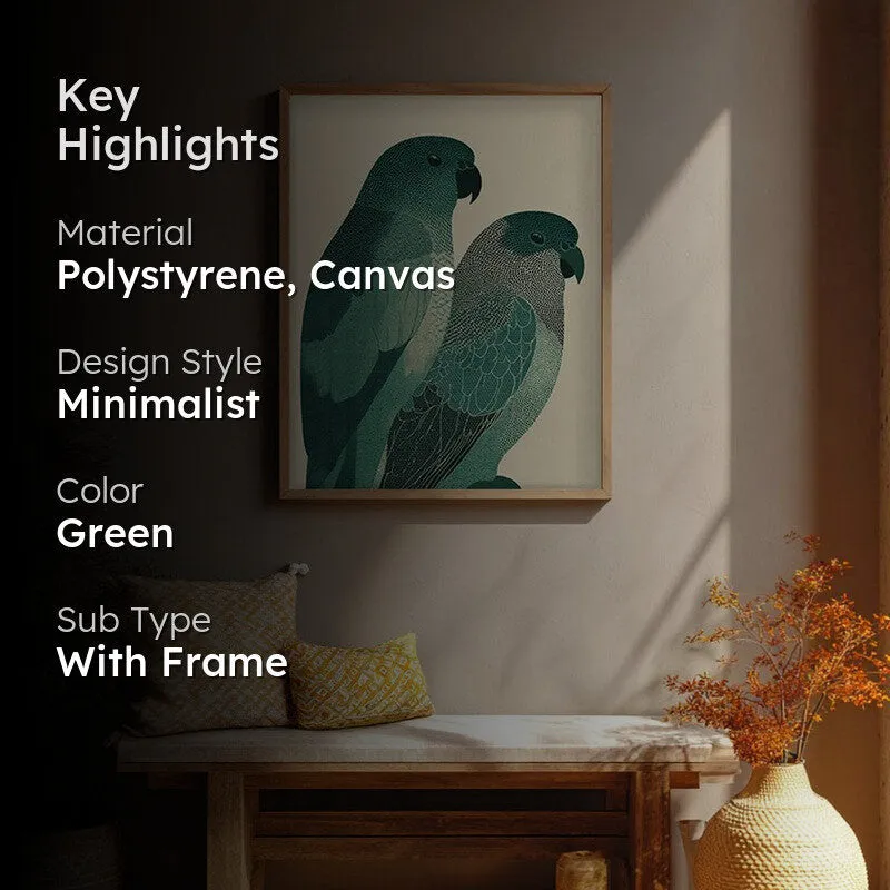 Pastel Parrot Pair Canvas Wall Painting With Brown Frame media 2
