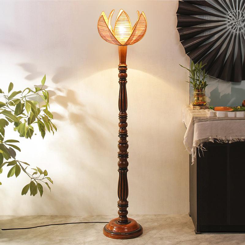 Kamala Masiya Vintage Wooden Floor Lamp - Beige