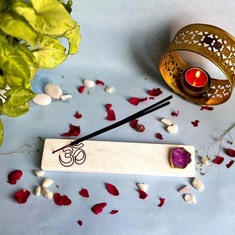 Om Marble Incense Holder With Agate Plating - Pink media 4