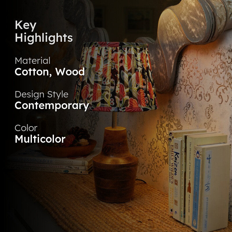 Tropical Bloom Wooden Base Cotton Table Lamp - Multicolor media 2