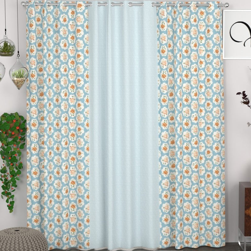 Petal Enchant Drape Curtains (Blue) - Set of Three - Door - 7 Feet
