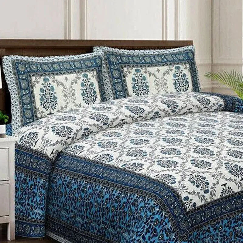 Floraa Cotton Bedsheet (Blue,White) - 240 TC media 4