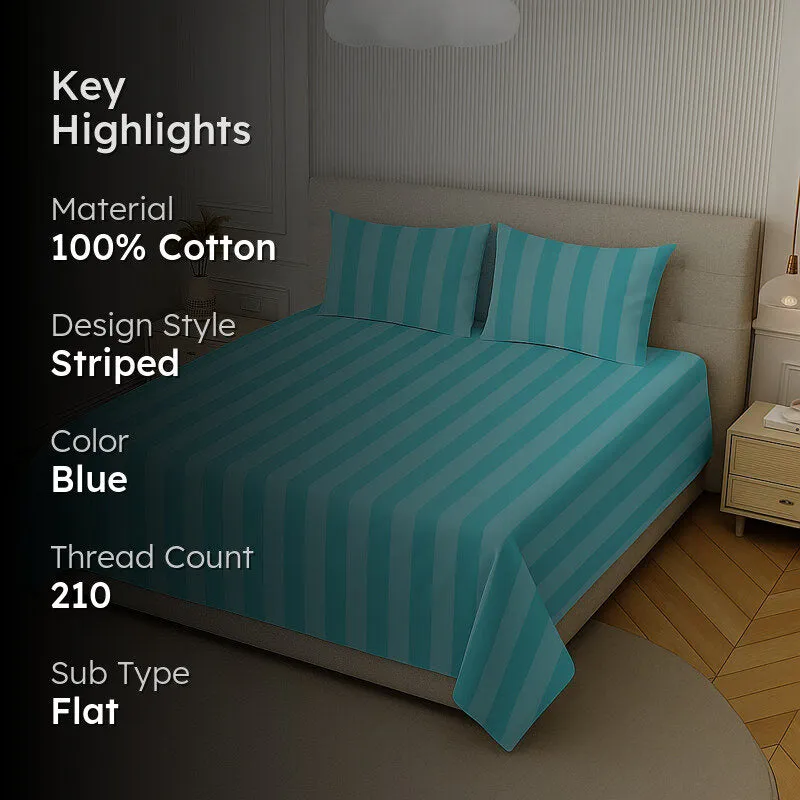 Elegance Striped Cotton Bedsheet (Blue) - 210 TC media 2