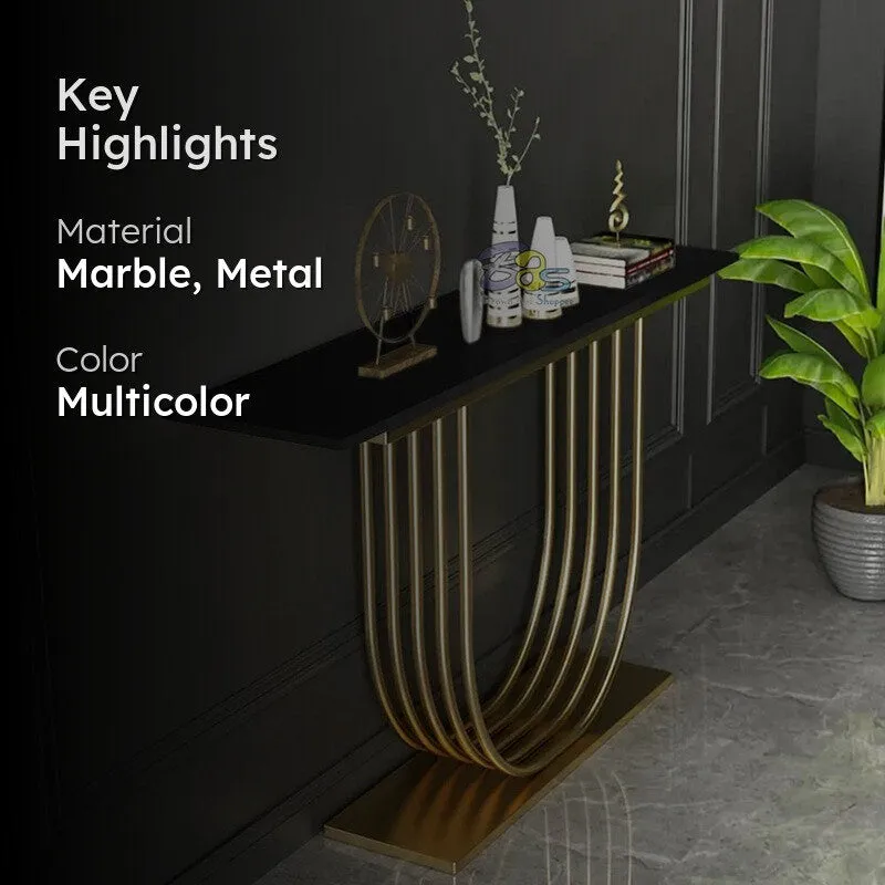 U Shape Metal Console Table with Marble Top (Gold) - Medium media 2
