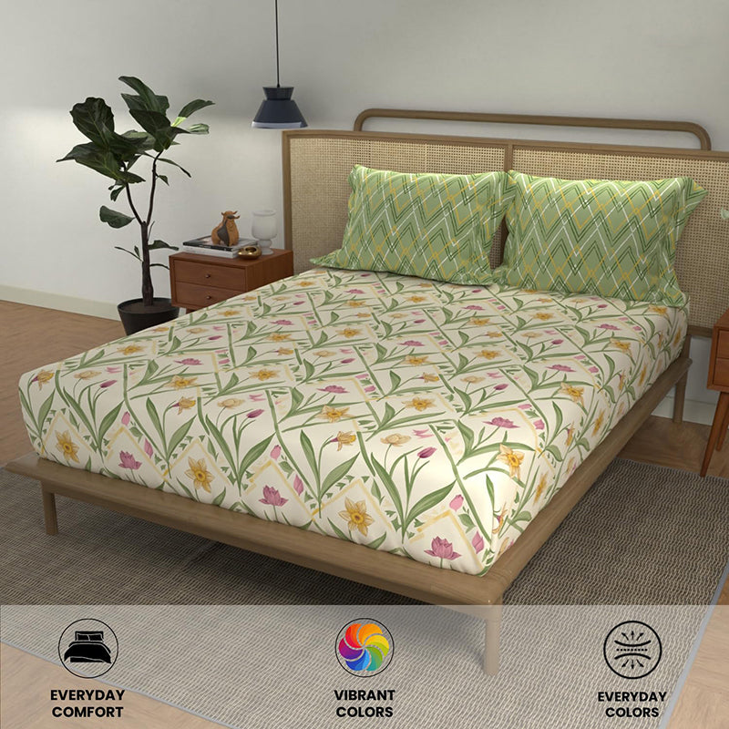 Urban Space Meadowra Cotton Bedsheet (Green) - 144 TC media 3