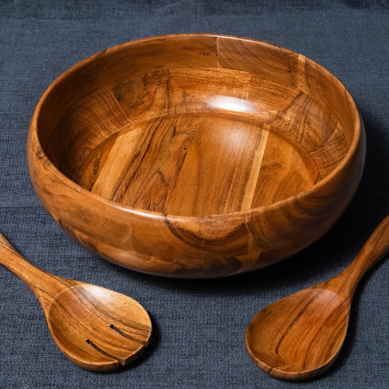 Elowen Wood Salad Bowl with Serving Spoons (1750 Ml) - Three Piece Set media 8