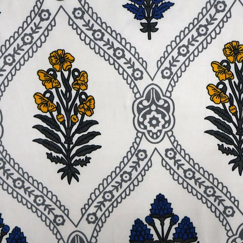 Chavvi Ethnic Microfiber Bedsheet (White & Blue) - 120 GSM media 5