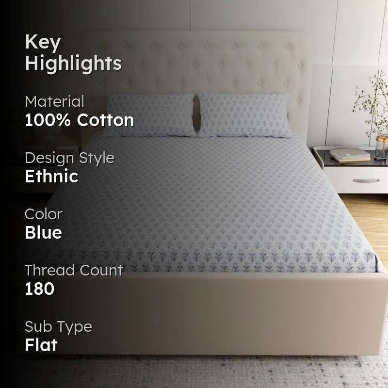 Bloom Ethnic Cotton Bedsheet (Blue) - 180 TC media 2