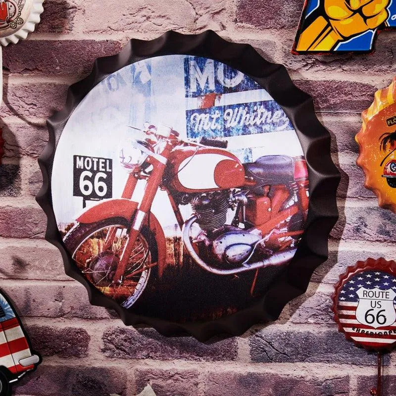 Motor Red Motel 66 Bottle Cap Metal Wall Accent media 1