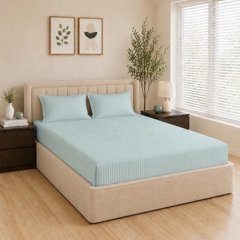 StripeScape Glace Cotton Fitted Bedsheet (Light Grey) - 130 GSM - 3