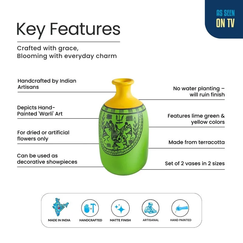 Warli Tales Vases - Set of Two (Green,Yelow) media 4