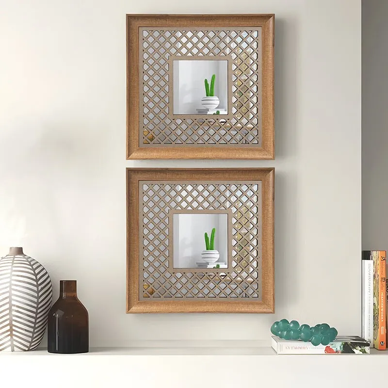 Jharokha View Decorative Acrylic Wall Mirror (Beige) - Set Of Two media 4