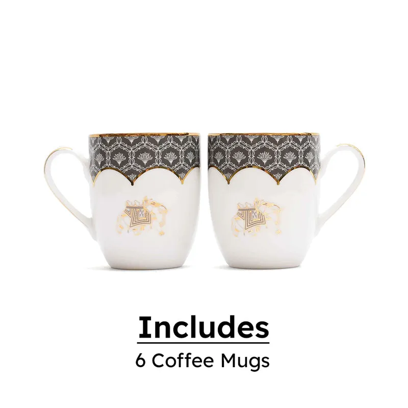 Gilded Legacy Coupe 24k Gold Brushed Porcelain Coffee Mug (280 mL Each/Grey) - Set Of Six media 6