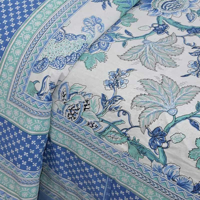 Posy Revelry Cotton Bedsheet (Blue) - 180 TC media 4