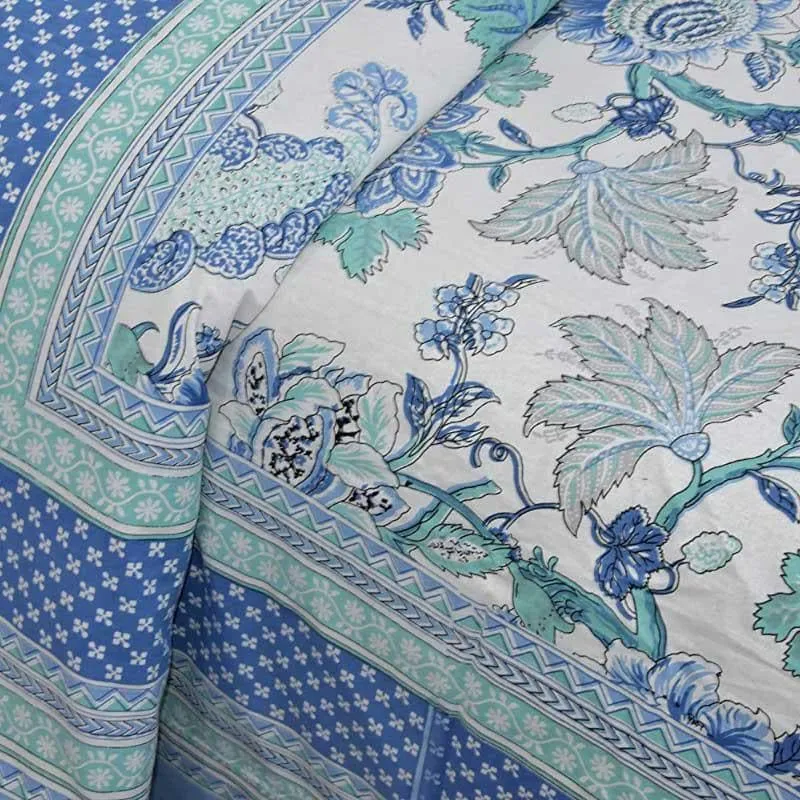 Posy Revelry Cotton Bedsheet (Blue) - 180 TC media 4
