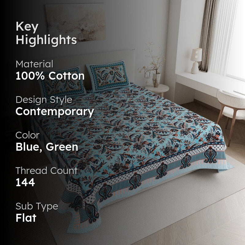 RoyalSlumber Cotton Bedsheet (Blue) - 144 TC media 2