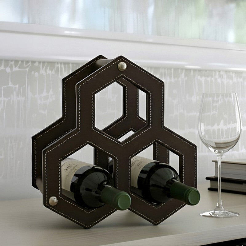 AarviDecor HexaCell Faux Leather Wine Rack - Brown