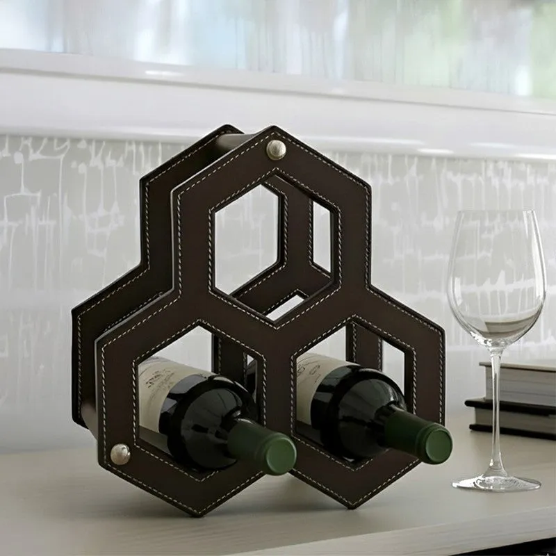 AarviDecor HexaCell Faux Leather Wine Rack - Brown media 1