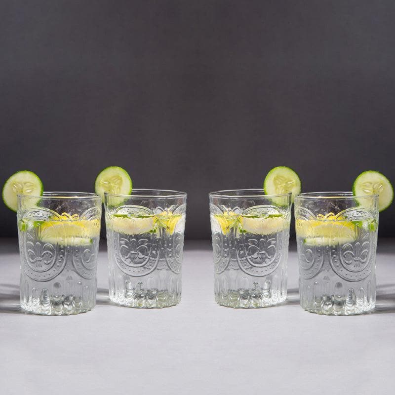 Drinking Glassy Glamour Old Fashioned Drinking Glass (400 mL) - Set Of Four