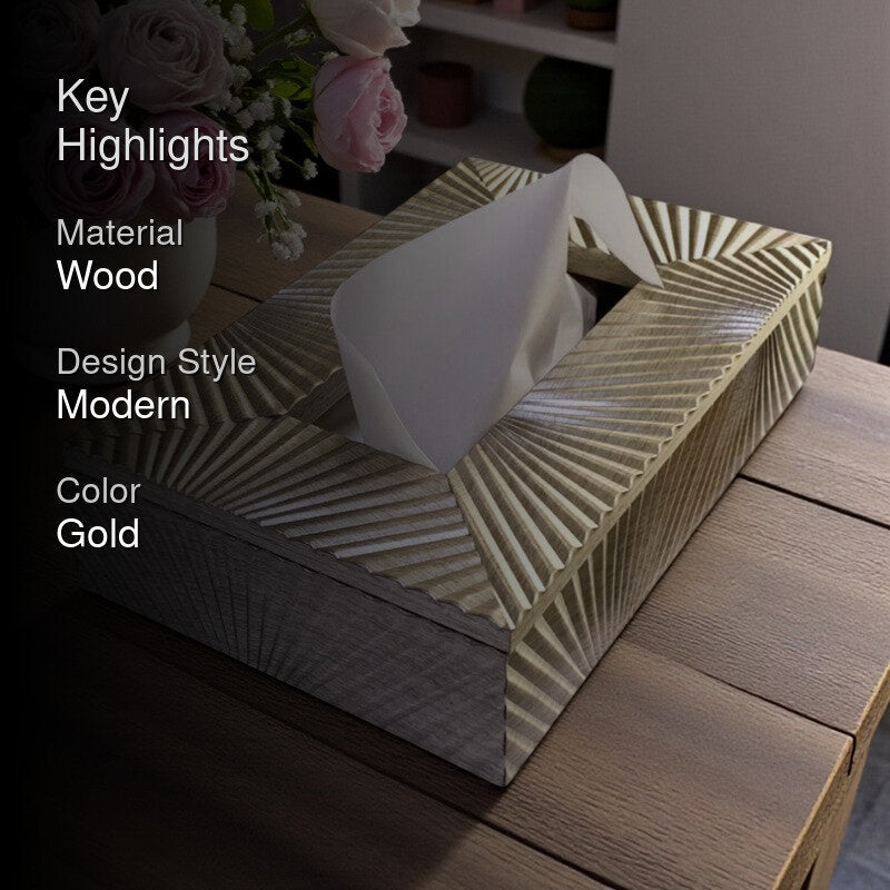 Luxurious Gold Stripe Tissue Box Holder - Stylish Wooden Design media 2