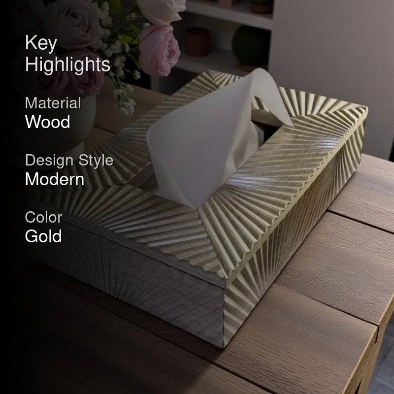 Luxurious Gold Stripe Tissue Box Holder - Stylish Wooden Design media 2