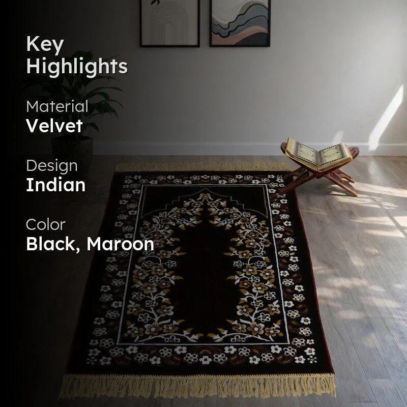 Noorzen Velvet Prayer Mat - Black,Maroon media 2