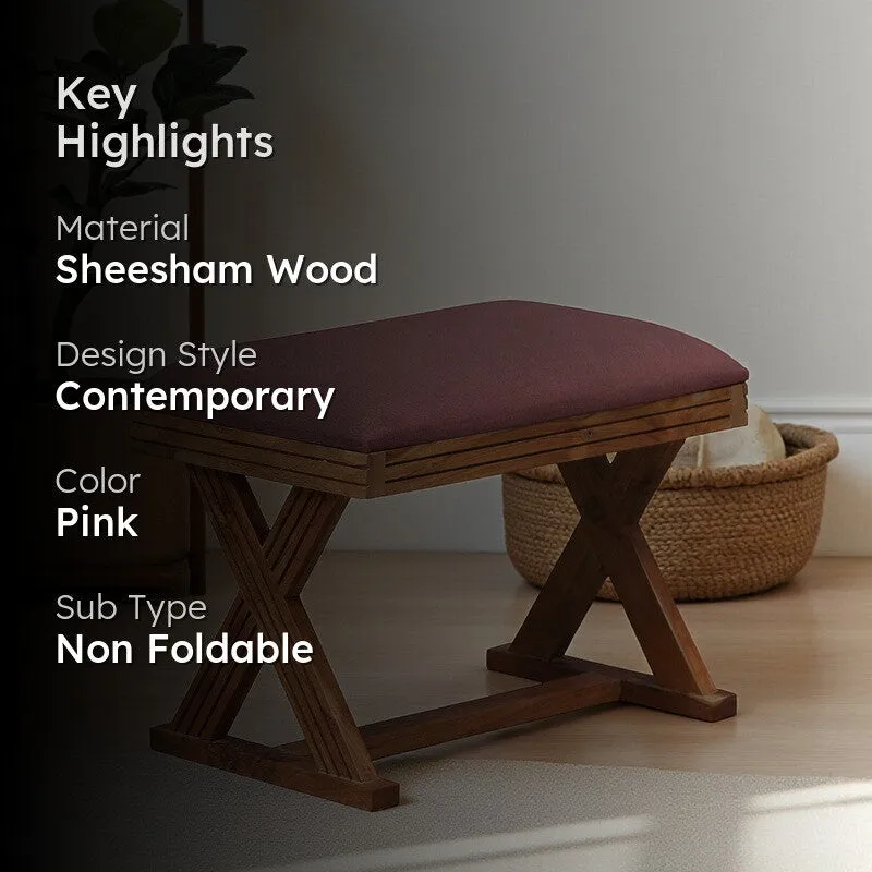 CrossCraft Sheesham Wood Ottomans & Pouffe - Pink media 2