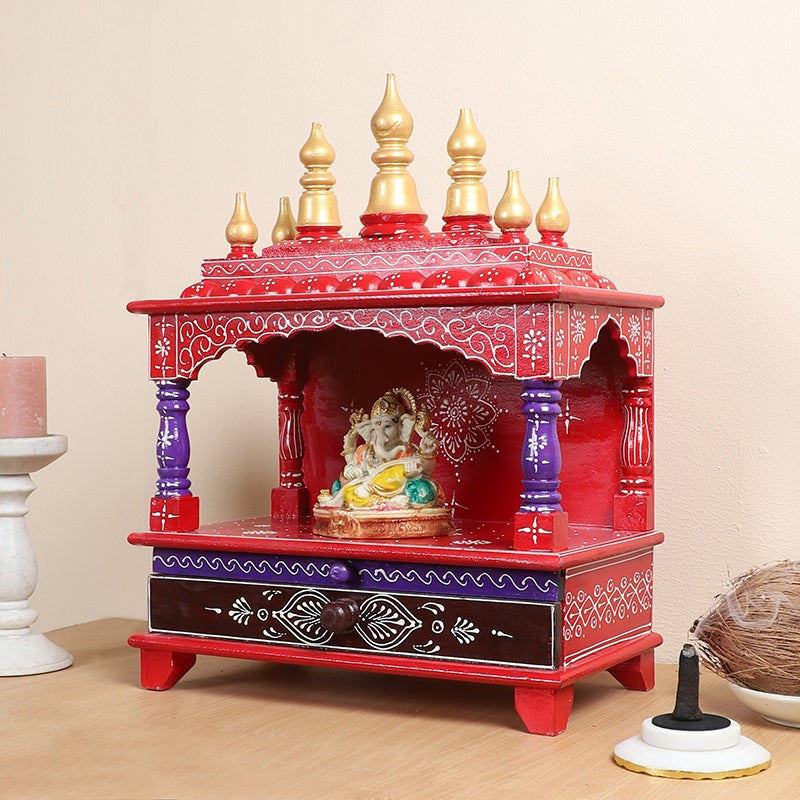 Shrinaya Wooden Mandir - Red & Purple media 3