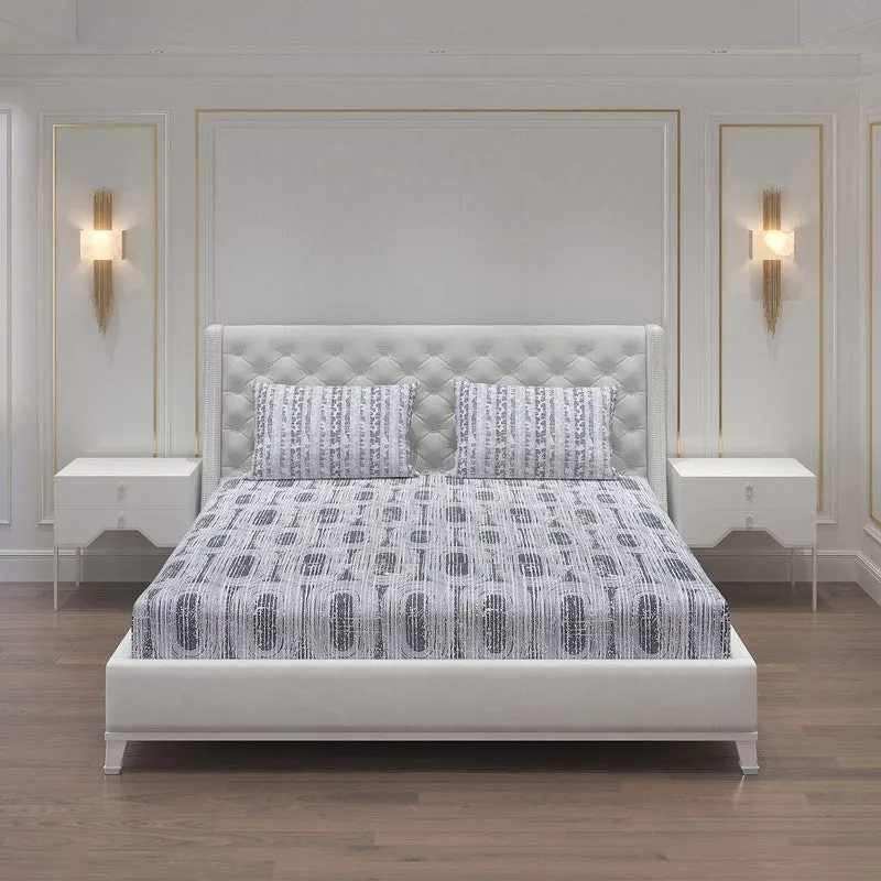 Monte Carlo Striped Ovals Cotton Bedsheet (White,Grey) - 104 TC media 3