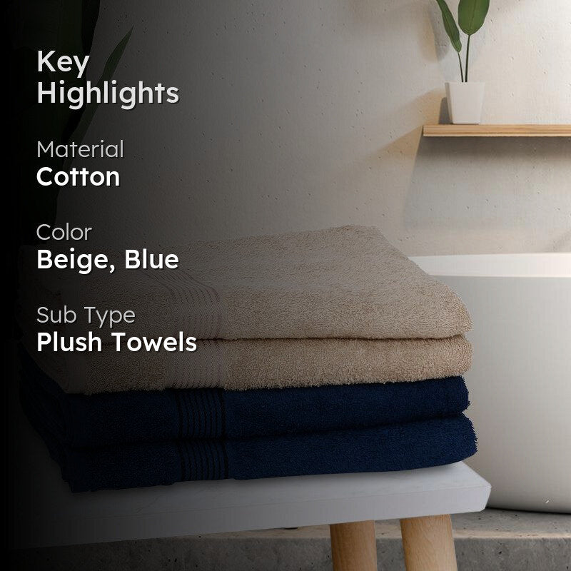 Bodil Bath Towel (Beige & Navy Blue) - Set Of Four media 2