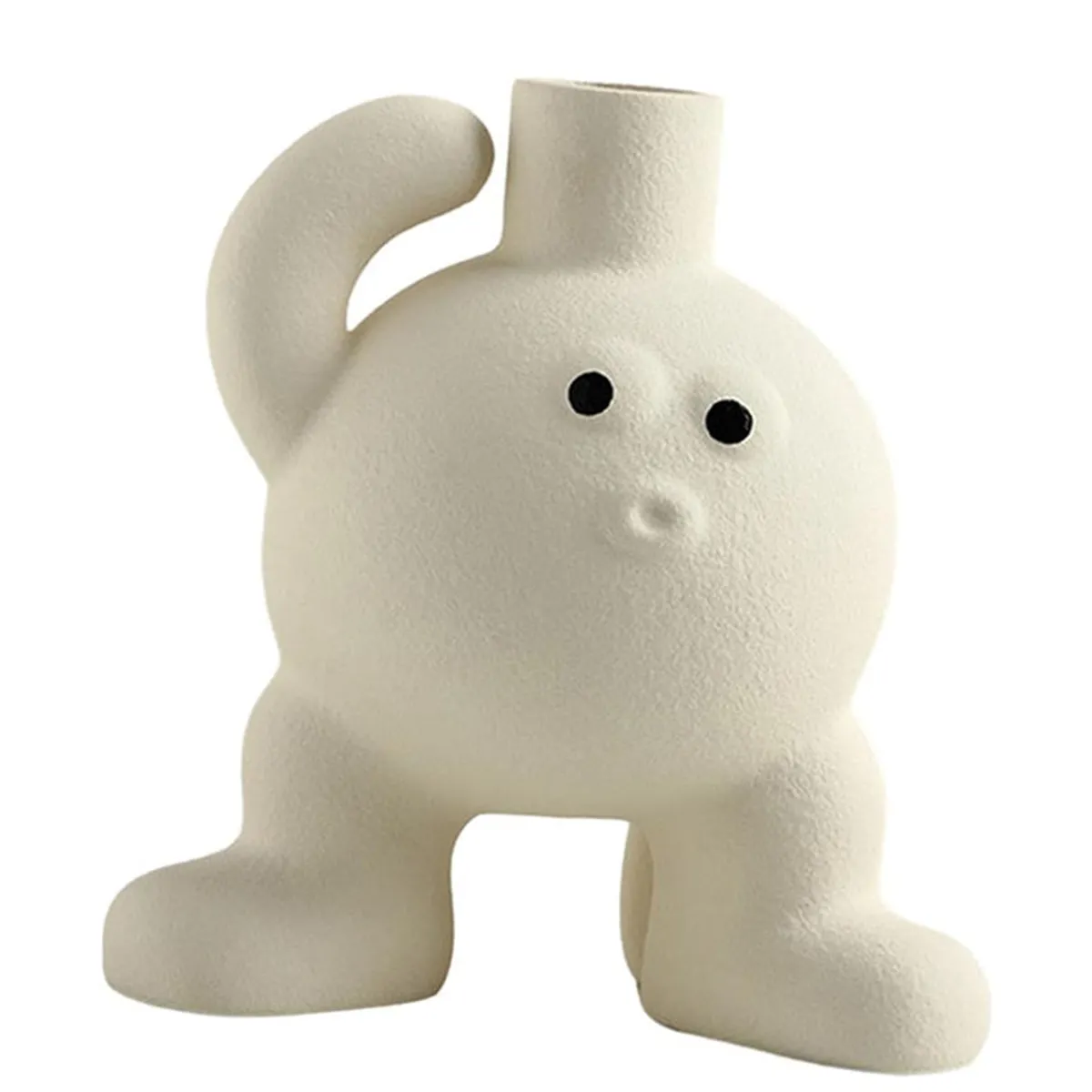 White sculptural porcelain vase with legs and a playful face