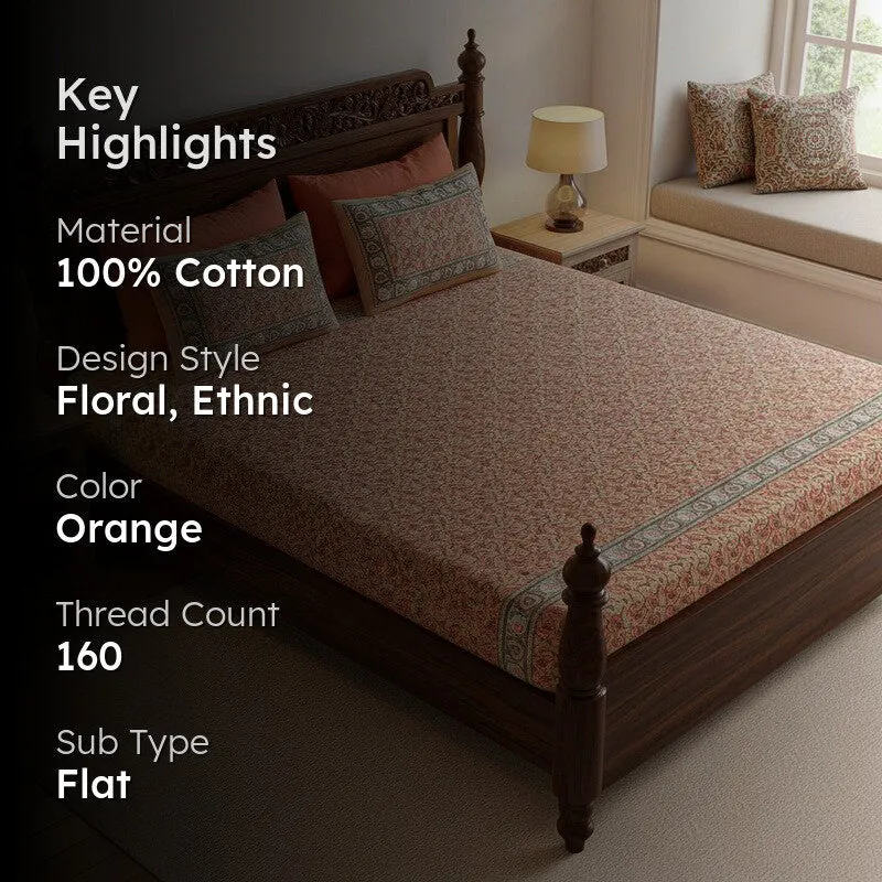 Timeless Motifs Cotton Bedsheet (Light Orange) - 180 TC media 2